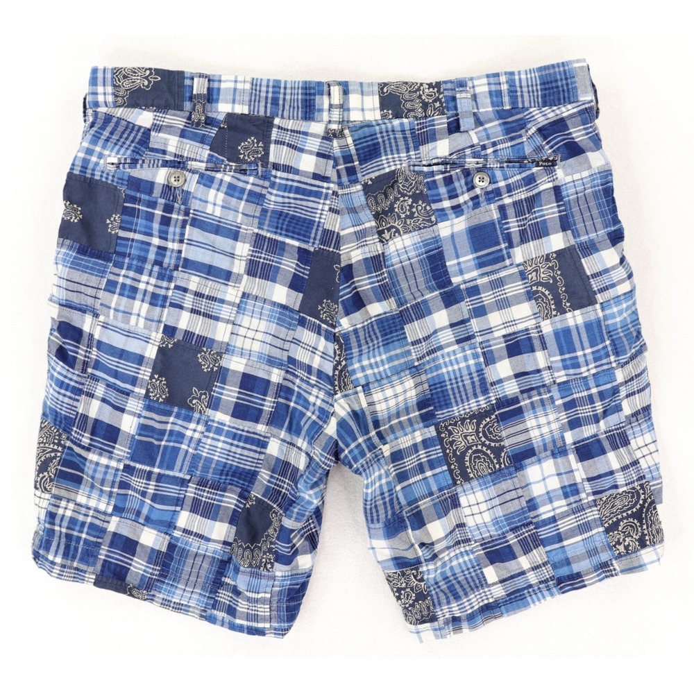 Polo Ralph Lauren Indian Madras Patchwork Shorts Mens 36 Blue Plaid Bandana - Picture 9 of 11